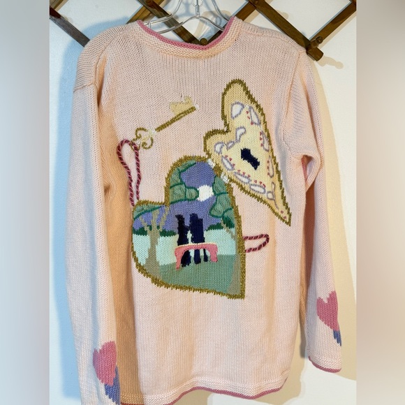 Storybook Knits Key To Love V Neck Cardigan Sweaters small Embroidered Pink - Picture 8 of 9